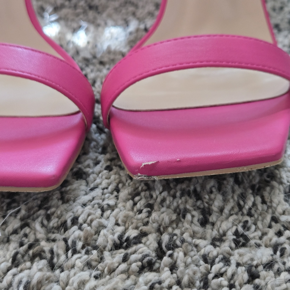 FREE W/ Any Purchase Hot Pink Stiletto Heels | Size 8 | Square Toe | Ankle Strap - Picture 2 of 5